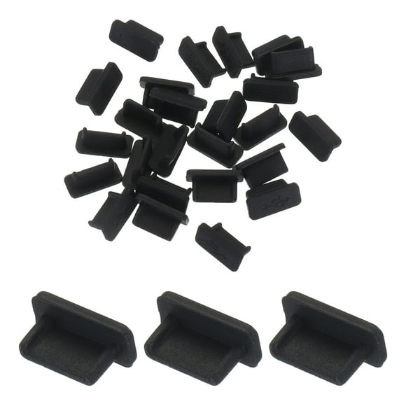 25pcs USB Type C Port Plugs Covers Caps Silicone Anti Dust Protectors for USB Female End, Black