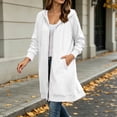 thumbnail image 4 of Women's Zip‑Up Hooded Long Cardigan, Drawstring‑Adjustable Hood, Full‑Zip and Side‑Slit Pockets, Ribbed Sleeve Cuffs, Loose‑Fit Neighborhood‑Walk Outerwear White M, 4 of 7