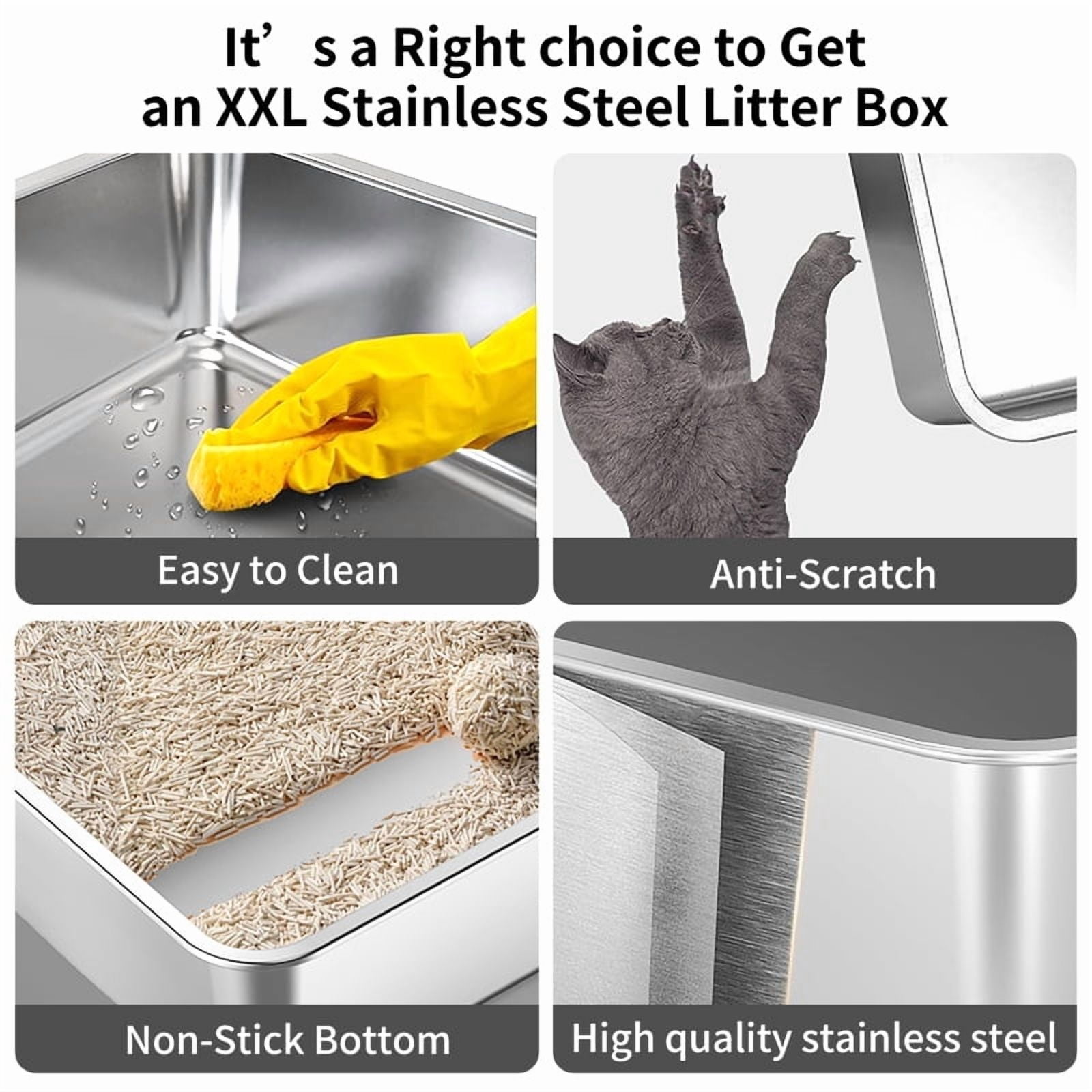 XXL Stainless Steel Cat Litter Box, 27.5" Extra Large Metal Litter Box for Big Cats & Multi-Cat Homes, High Sided Anti-Urine Leakage, Non-Stick Easy Clean, Anti-Tracking, Scoop Included