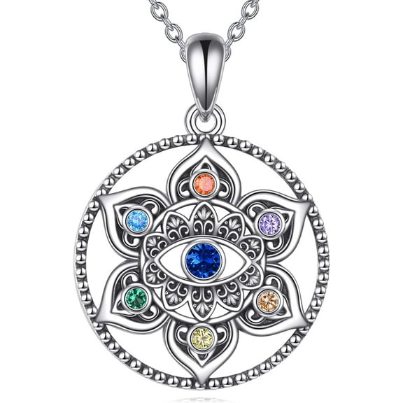 Lotus Necklaces for Women 925 Sterling Silver Chakra Evil Eye Necklace Lotus Flower Jewelry Gifts for Her
