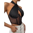 thumbnail image 4 of Txlixc Chaleco de camuflaje sólido para mujeres, malla transparente de cuello alto corsé de verano blusa ajustada para mujeres Txlixc  moda, 4 of 6