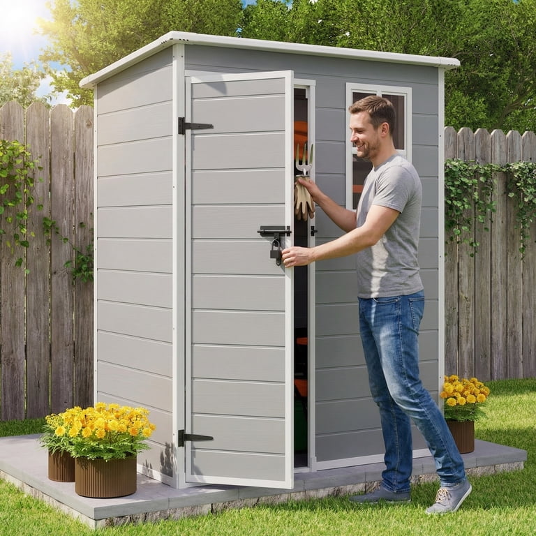 Lofka Resin Outdoor Storage Shed, 5'x3' Patio Tools Storage, Eco