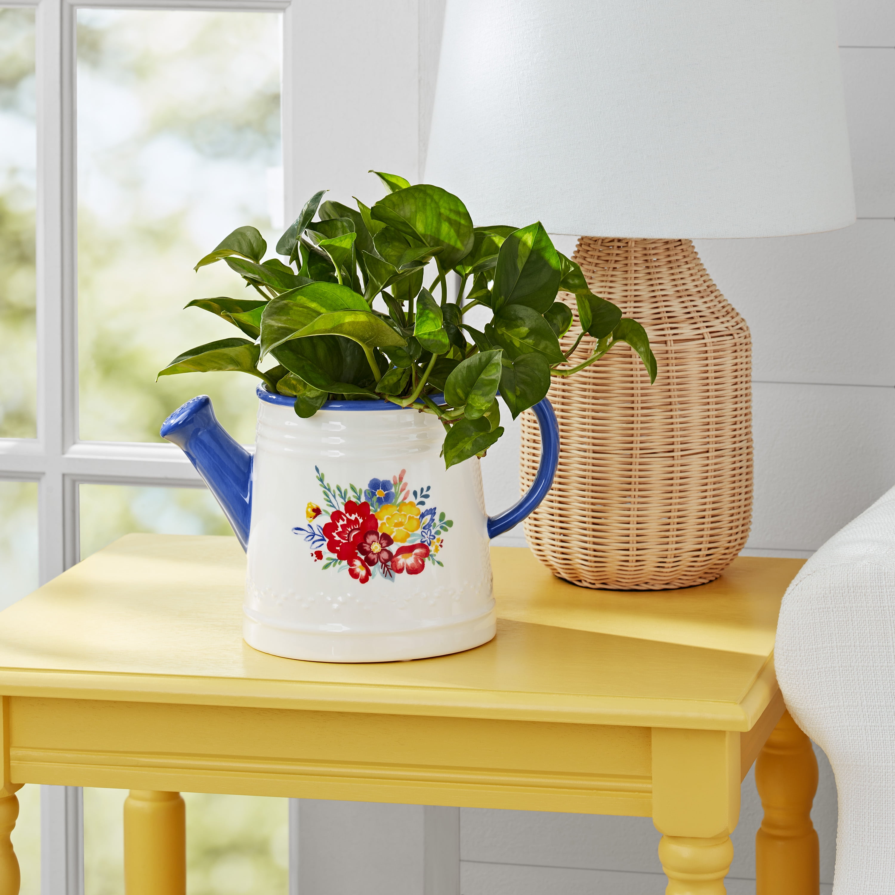 The Pioneer Woman 6-Inch Blue & White Watering Can Ceramic Planter