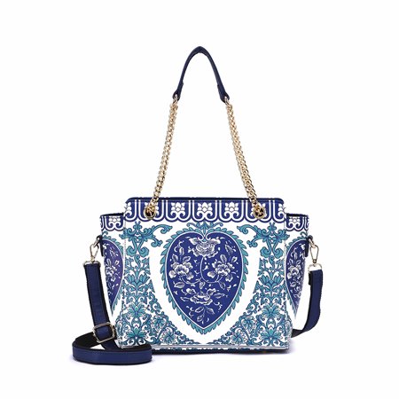 Mellow World Women s Vasilisa Fashion Porcelain Blue Chain Tote