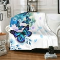 thumbnail image 6 of Blue Butterfly Soft Throw Blanket All Season Microplush Thick Warm Blankets Tufted Fuzzy Flannel Throws Blanket for Bed Sofa Couch 80"x60", 6 of 6