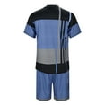 thumbnail image 6 of Valora Men's Suit Set for Summer Casual Wear Short Sleeve 2 Piece Sporty Striped Printed T Shirt and Shorts Outfit for Men Dark Blue 3XL, 6 of 8