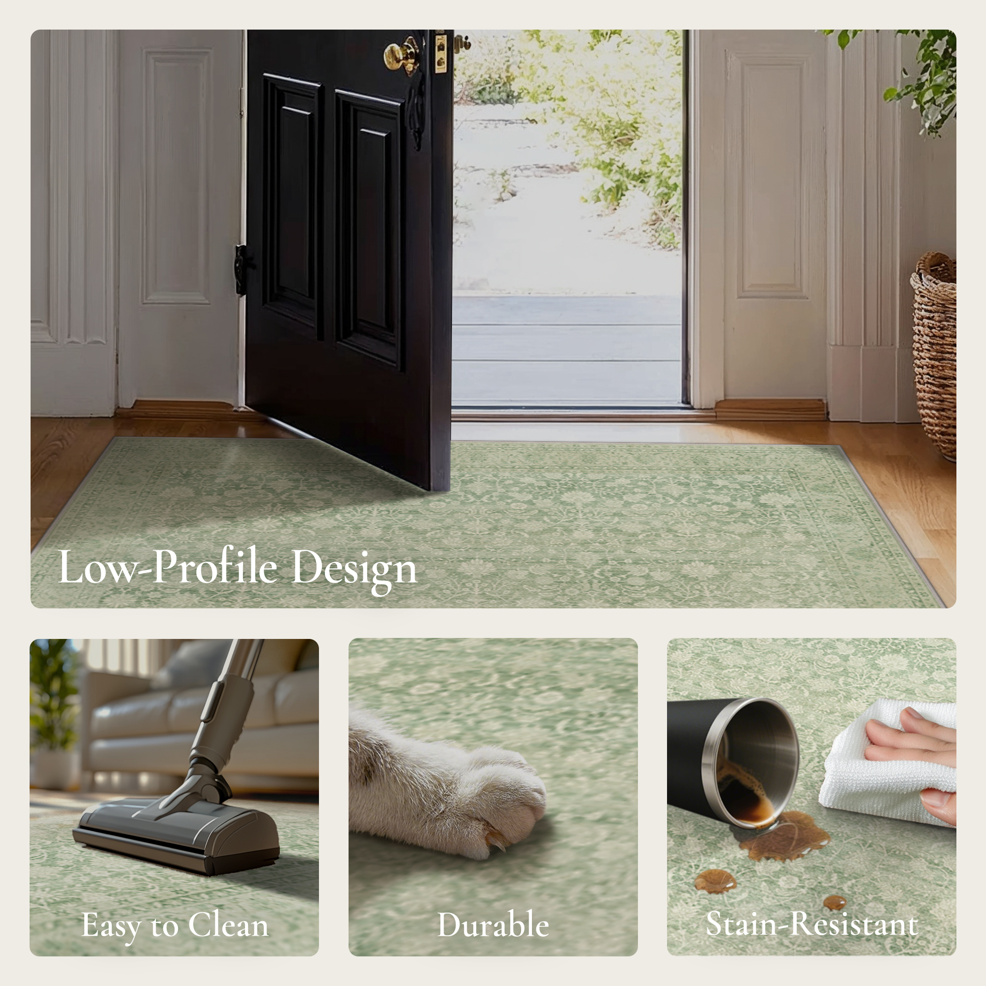 KUETH 2.5x10 Non Slip Hallway Runner Rug, Machine Washable Vintage Low Pile Rugs for Living Room, Entryway, Bedroom, Kitchen and Corridor
