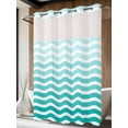 thumbnail image 4 of Geometric Turquoise Ombre No Hook Shower Curtain Waterproof,Bathroom Curtains with Snap in Liners and See Through Top Window,Modern Gradient White Ocean Striped Bathtub Curtains Shower 72"Wx96"L, 4 of 8