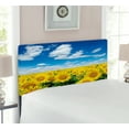 thumbnail image 2 of Sunflower Headboard, Fresh Sunflowers Field Under Clear Sky Clouds Countryside Farm Picture, Upholstered Decorative Metal Bed Headboard with Memory Foam, Twin Size, Blue Green Yellow, by Ambesonne, 2 of 4