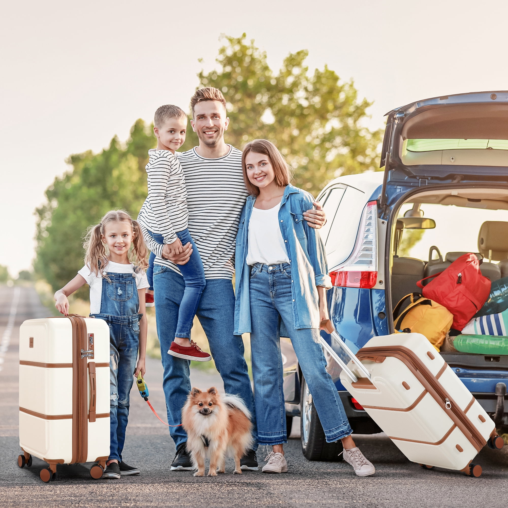 Gowill 4 Piece Luggage Set 27/23/19/14 inch Hardshell Lightweight Carry-on and Checked Suitcase with Spinner Wheels.White Tan