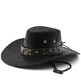 thumbnail image 6 of Western Rhinestone Cowboy Hats for Women Classic Wide Brim Fedora Hat with Belt Buckle Retro Hat Unisex Rolled up Cap, 6 of 7
