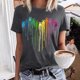 thumbnail image 5 of Camisetas de Manga Corta para las Mujeres Impresas Cuello Redondo Casual Camiseta, 95% Poliéster 5% Spandex Vintage Ligero Top para Diario, Fiesta Y Primavera, 5 of 5