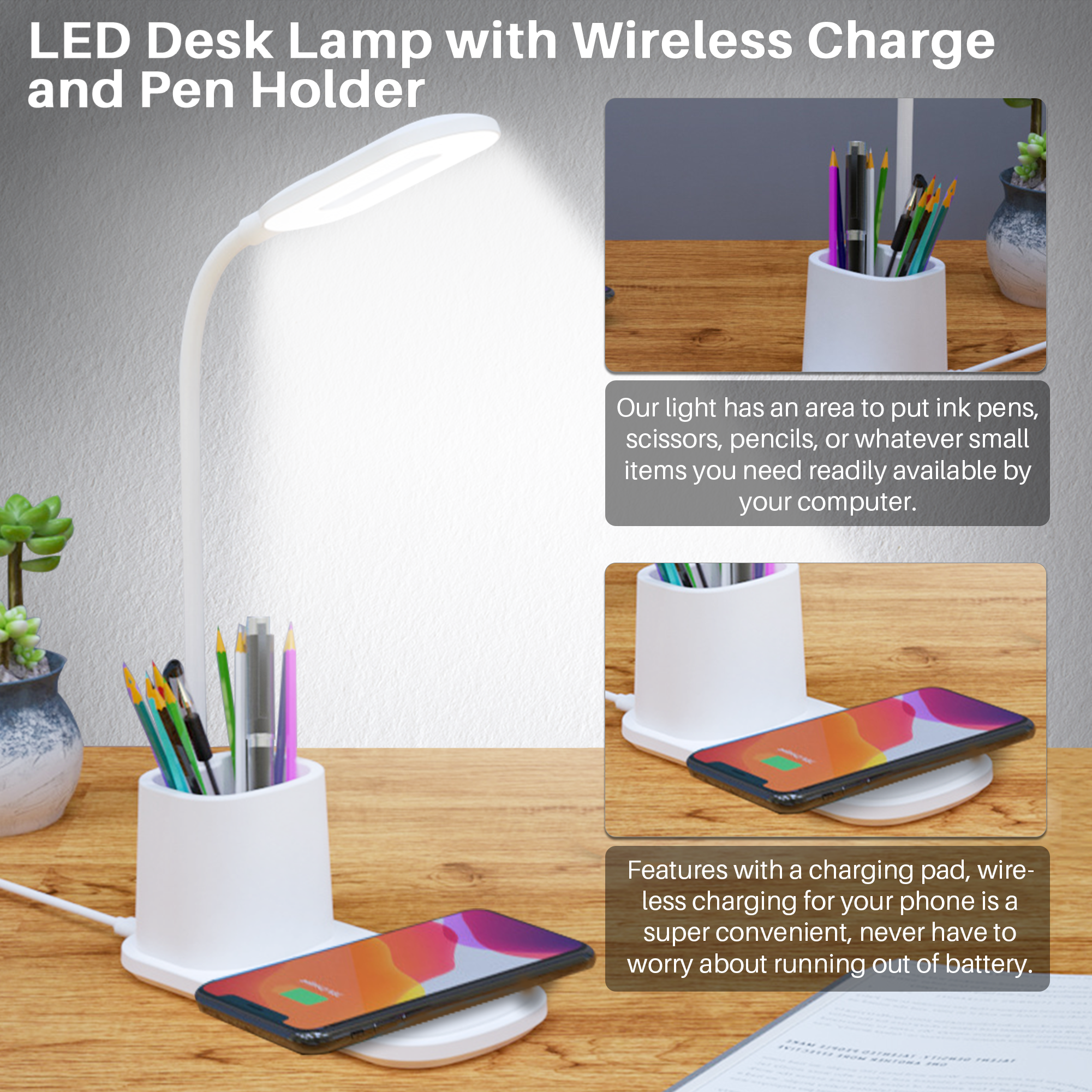 BCOOSS Led Desk Lamp for an Office in Home with Pen Holder and Wireless Charger- 3 Modes Dimmable LED Table Lamp with Flexible Gooseneck - image 4 of 7