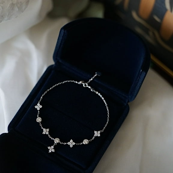 s925 sterling silver zircon four-leaf clover bracelet women French high-end sense star bright five-flower bracelet cross-border hand jewelry women