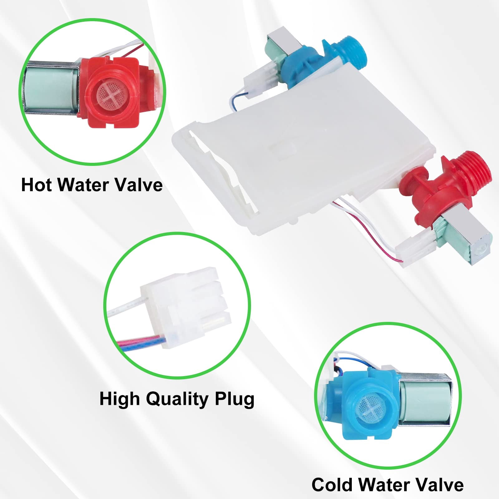 W11101906 W11210463 Washer Water Inlet Valve, Replaces For W10701461 W10883458 W10869803 W11038696 AP6329219, Compatible with Whirl.pool Am.ana Cro.sley May.tag