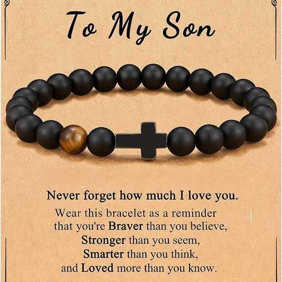 Hope, confidence and love!Fashionable cross decoration of black beaded bracelets are sons, birthdays, Christmas gifts, Easter gifts,1