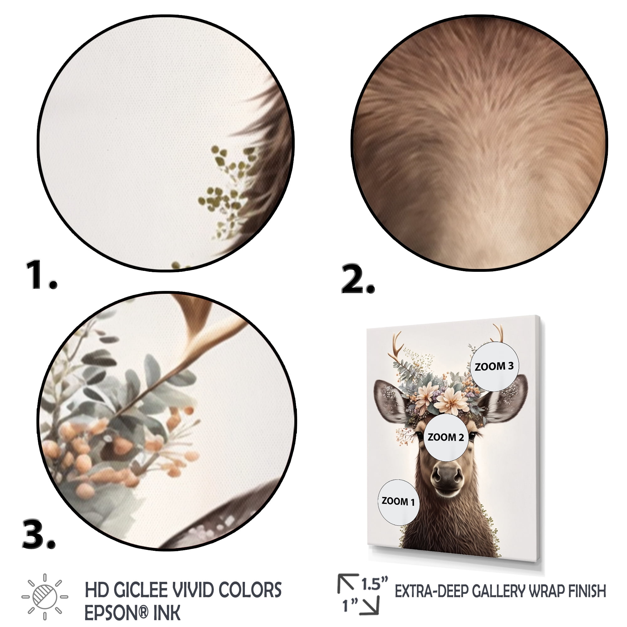 Designart Cute Baby Moose With Floral Crown Canvas Wall Art