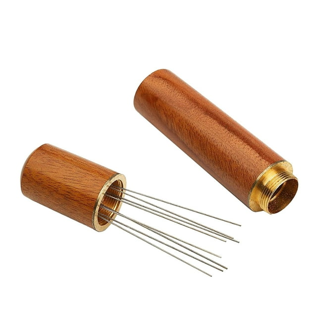 Oleegame 1PC Espressos Coffee Stirrer Professionals Espressos Stirring Distribution Tool Coffee Powder Hand Tampers Distributor Stainless Steel Needle Natural Wood Handle And Stand