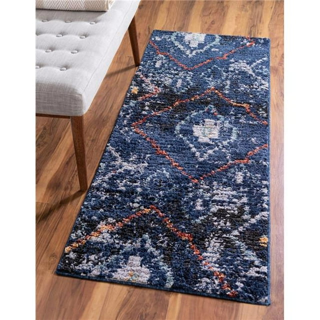 Unique Loom 3148511 2 ft. 7 in. x 10 ft. Rif Morocco Runner Rug, Navy Blue