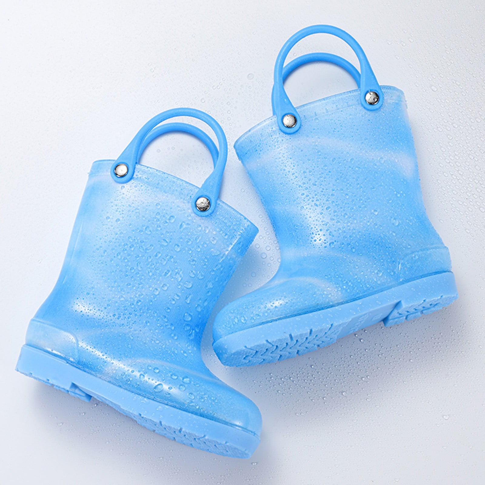 Povozer Little Big Kids Rain Boots Boys Girls Solid Color Rain Boots(Sky Blue,1.5 Big Kid)
