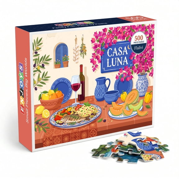 Mediterranean Kitchen Casa Luna Jigsaw Puzzle for Adults 500 Pieces, Colorful Spanish Cuisine Illustration, Premium Thick Cardboard with Matte Finish, Perfect Gift for Food Lovers and Home Decor