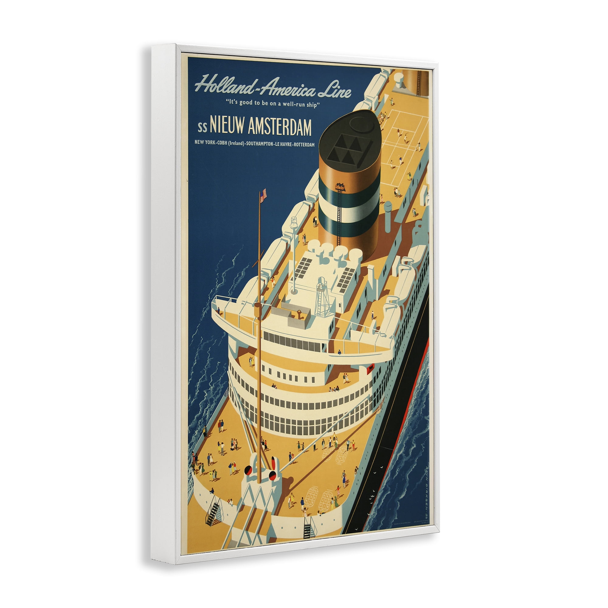 Stupell Industries Nieuw Amsterdam Cruise Ship White Framed Giclee Art, design by Vintage Posters