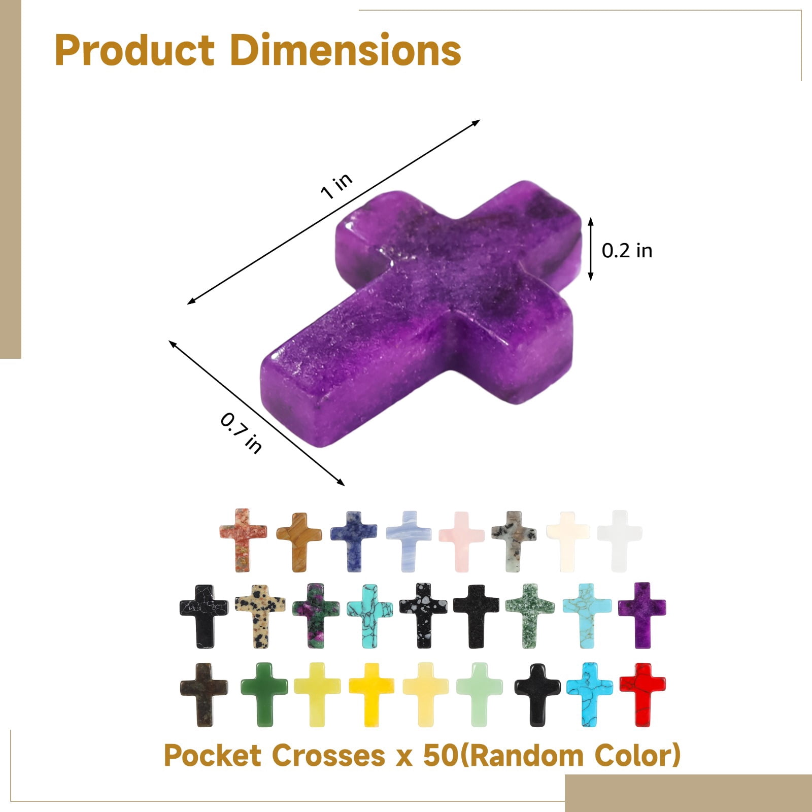 50 PCS Pocket Crosses Bulk Set, Natural Stone Mini Cross Charms for DIY Jewelry, Random Colors Pocket Crosses, Elegant Polished Stone Pendant for Crafting and Presents