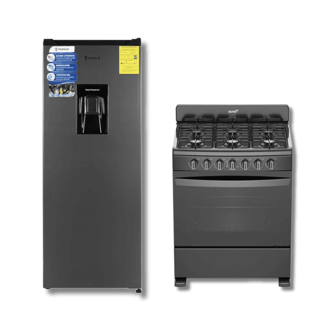COMBO ESTUFA ACROS AFR2000B 30" NEGRO + REFRIGERADOR AURUS ARU07WB 7P3 C/DESP NGO