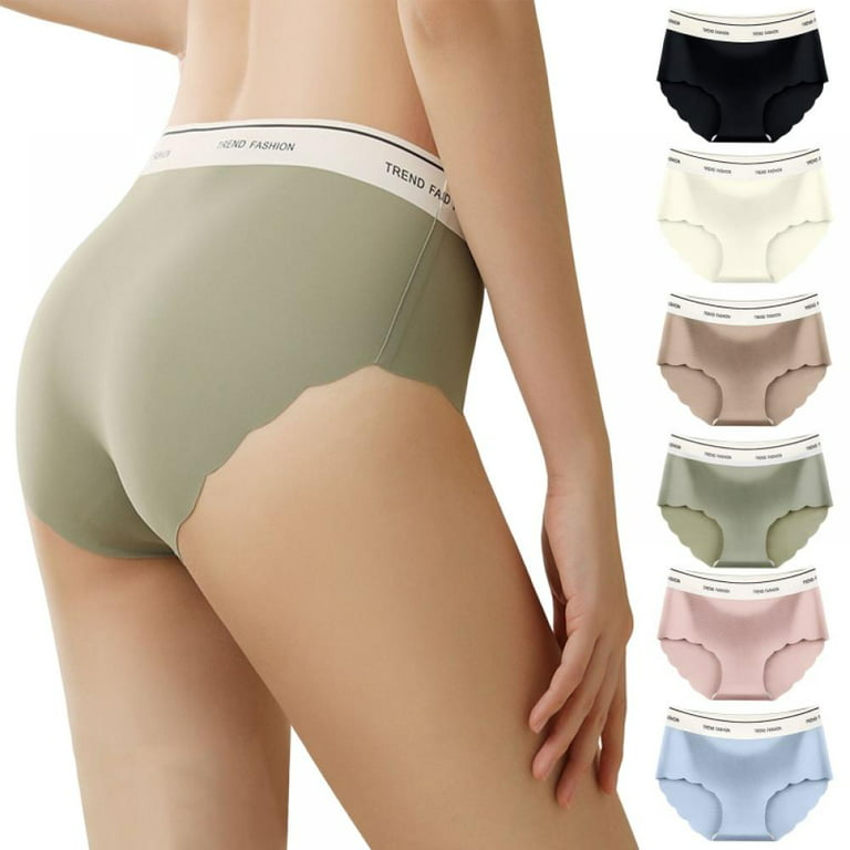 Women's Seamless Briefs Pack of 6 Ice Silk Panties Mid-Rise No Show  Underwear 