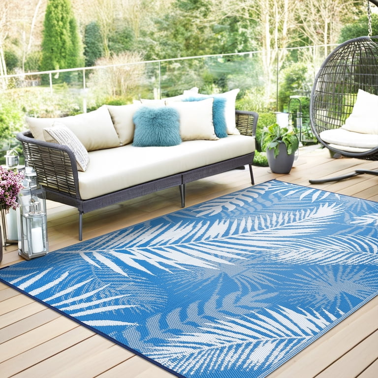 BalajeesUSA 6x9 Foot Indoor/Outdoor Woven Polypropylene Rug - Grey & Teal Chevron, Reversible & Washable