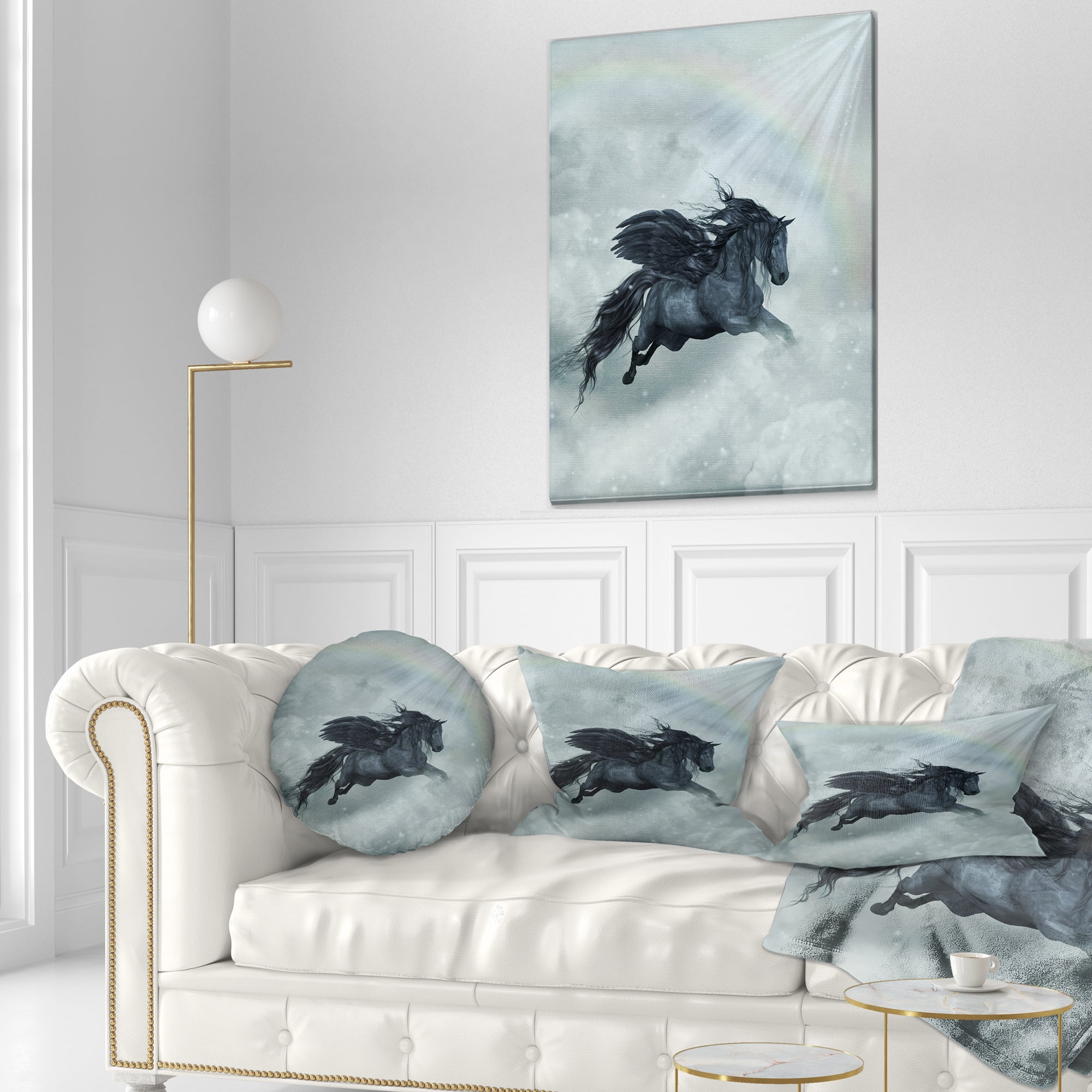 Designart Pegasus in the Heaven - Animal Painting Throw Pillow - 12x20