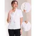 thumbnail image 2 of Blusas de gasa con cuello en V casual de manga corta para mujer con corbata blanco XS, 2 of 5