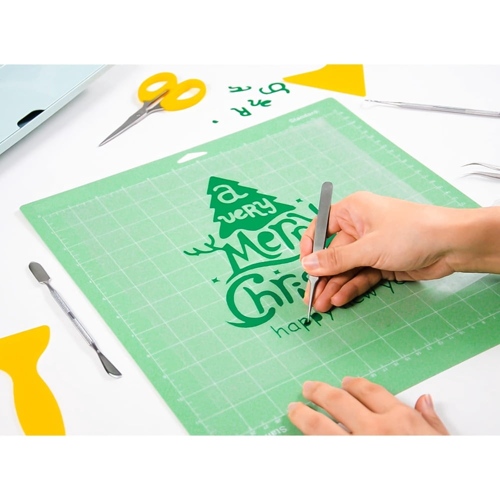5 Pcs 12x12 Cutting Mat Set, Adhesive Non Slip Craft Cutting Mats with Light Standard Strong Fabric Grip, Grid Alignment Board for Paper Fabric Vinyl DIY Craft Cutting Tools