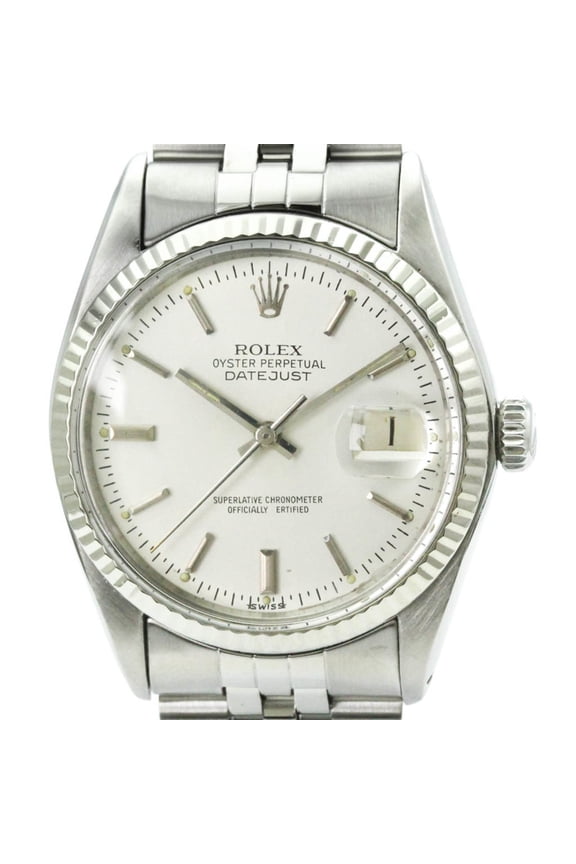 Pre-Owned ROLEX Datejust 18K White Gold Steel Automatic Mens Watch 16014 Polished