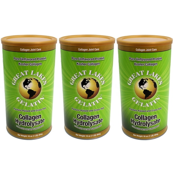Great Lakes Gelatin, Collagen Hydrolysate, Beef, Kosher, 16 oz, 3Pack