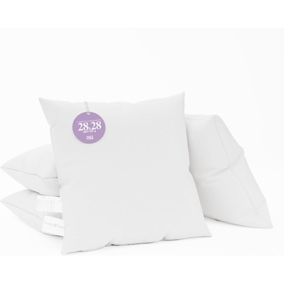 Euro Pillows 28x28 Euro Sham Insert Set of 4 Sham Pillow Insert with Hypoallergenic Pillow Filler- Made in USA Throw Pillow Insert by Looms and Linens 28 x 28 Pillow Forms