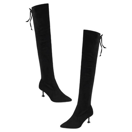 

1 Pair Woman Pointy Thigh High Boots Woman Winter Stiletto Boots (Black)