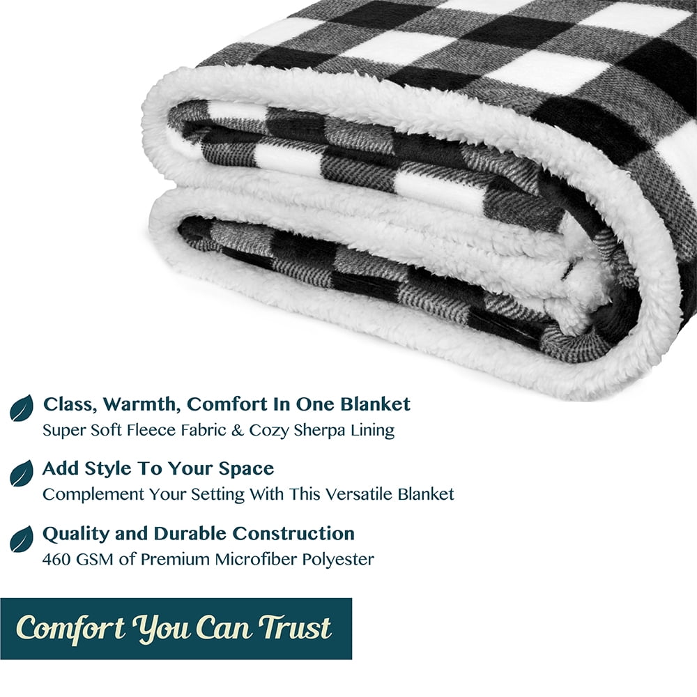 PAVILIA Buffalo Plaid Sherpa Blanket 