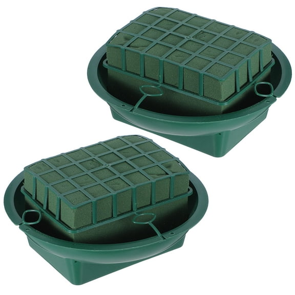 Masteelf 2pcs Green Floral Foam Rounds In Bowls Round Wet Foam Blocks with Tray Diy Flower Arrangement For Fresh And Artificial Flowers Flower Foam Green