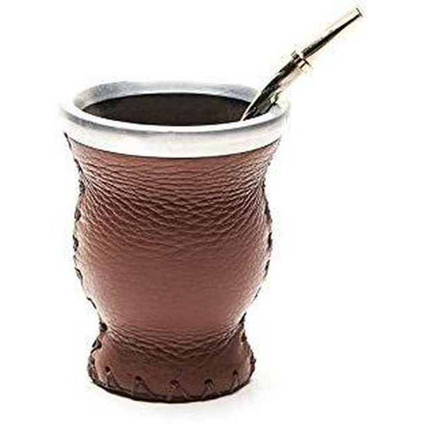 Leather & Glass Yerba Mate Gourd Set (Mate Cup) with Yerba Mate