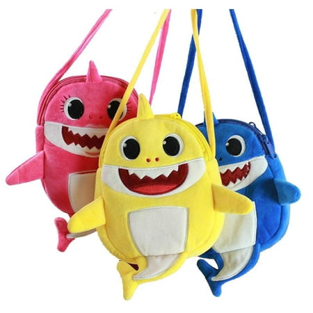 Baby Shark Boys and Girls Messenger Bag - New Version Blue Pink Yellow Baby Shark Shoulder Bag Childrens Toys Bag Coin Purse Small Plush Bag Pouch