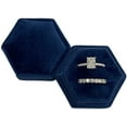 thumbnail image 2 of Velvet Treasures Engagement Ring Box, Double Slots Vintage Hexagon Wedding Jewelry Box for Ceremony, Display & Storage, Navy Blue, 2 of 2