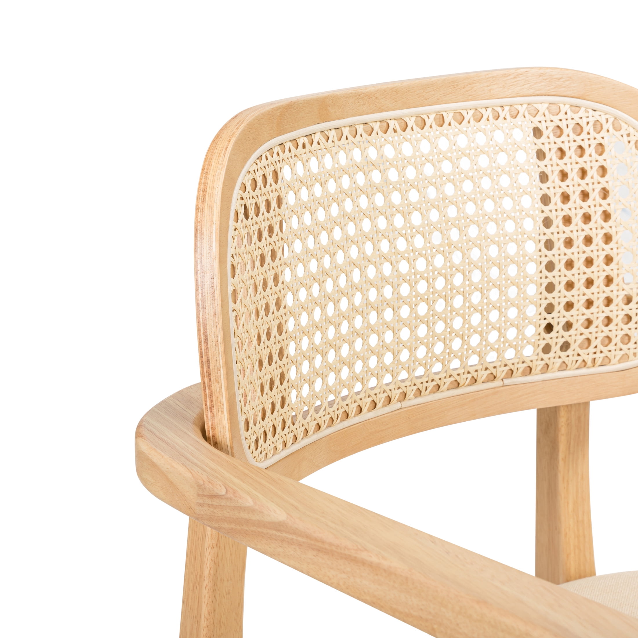 Christopher Knight Home Modern Dining Chairs with Rattan Back and Beige Seats, Natural Wood Frame, Set of 2