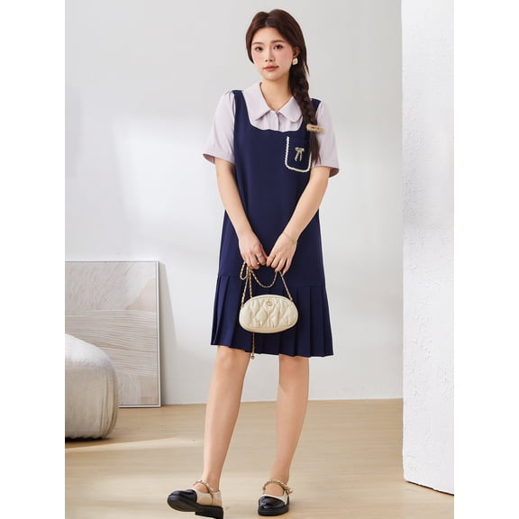 Fake two-piece college age-reducing dress