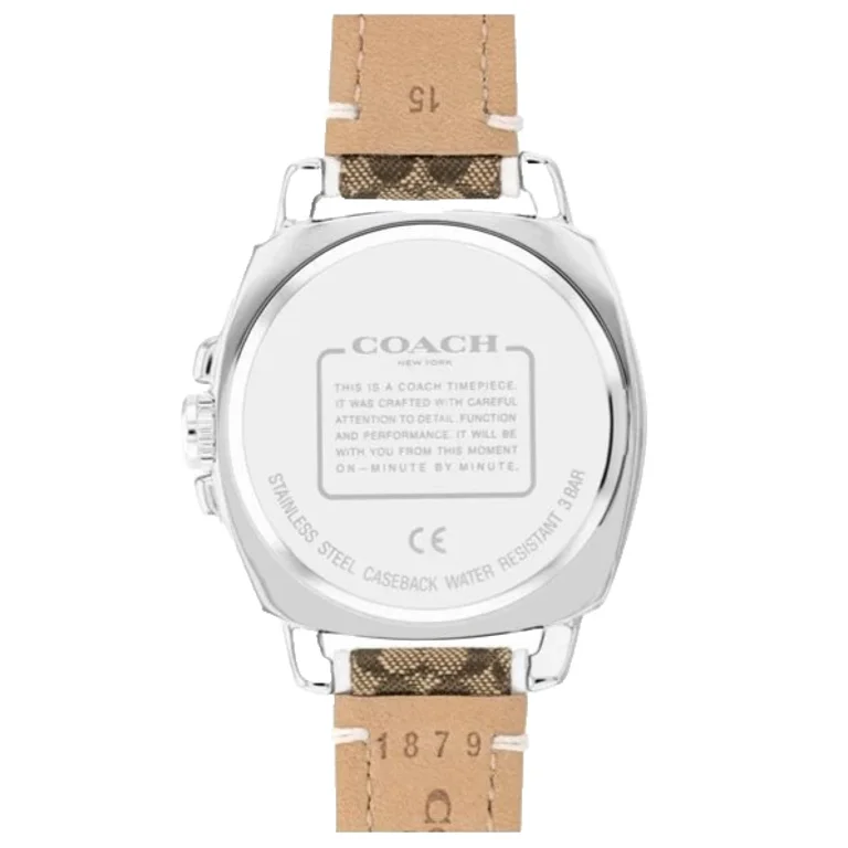 Coach 14503148 Boyfriend Silver Tone Logo Dial Brown/White Logo