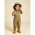 thumbnail image 4 of Miaeowve Toddler Kids Wild One Birthday Outfit One Piece Zookeeper Jumpsuit Button Down Coveralls Khaki 3T, 4 of 7
