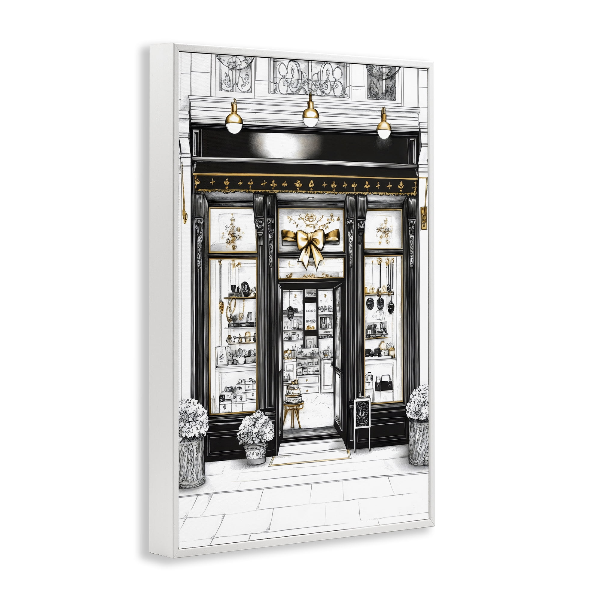 Stupell Industries Glam Paris Shop Facade White Framed Giclee Art, design by Petal Prints Design