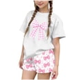 thumbnail image 2 of ITSAME Girls Outfits 2-Piece, Bow Print Crewneck T-Shirts and Shorts Summer Loose Casual Clothes Set White Size 12, 2 of 6