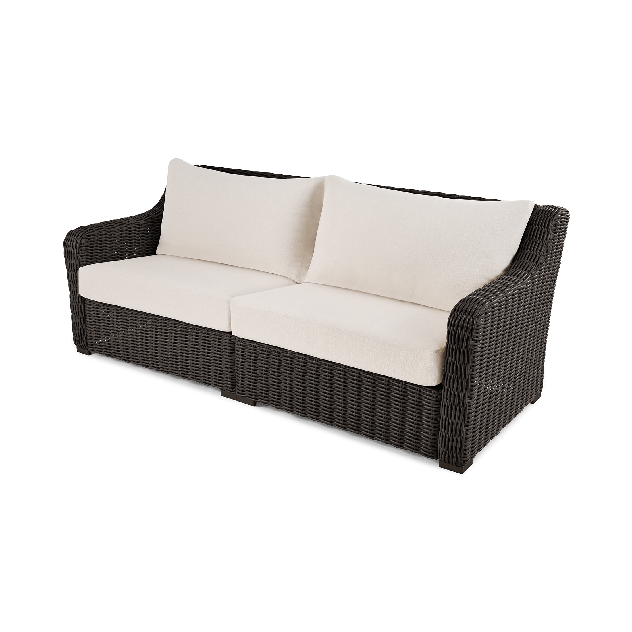 Better Homes & Gardens Bellamy Outdoor Sofa, Dark Brown Wicker with Cream Cushions