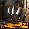 13.4in High Carbon Steel Kitchen Butcher Cutlery Set with Storage Roll ...
